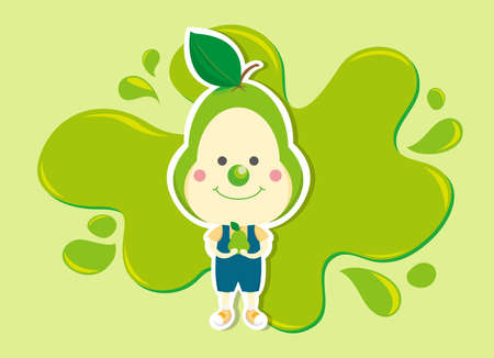 Green pear boy with green splashing waterのイラスト素材