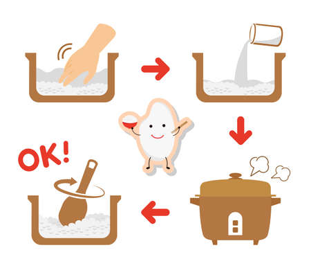 4 steps for cooking riceのイラスト素材