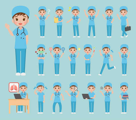 20 different cartoon comic doctor illustrations setのイラスト素材