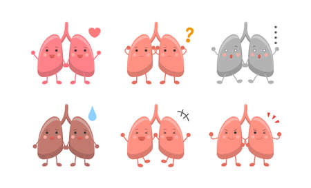 Human organs lungs, expressions and actions setのイラスト素材
