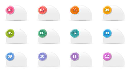 Set of colored vector infographics, numbers, round steps 1 to 12のイラスト素材