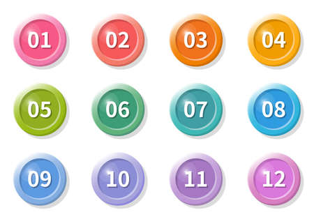 Vector colored circle button graphic, icon, box, 1 to 12, item, setのイラスト素材