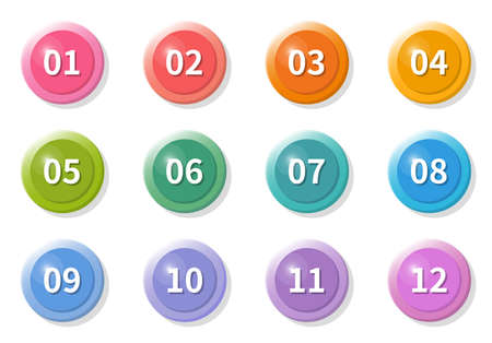Vector colored circle button graphic, icon, box, 1 to 12, item, setのイラスト素材