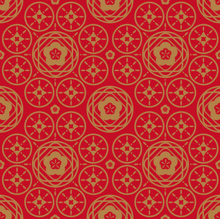 Oriental Chinese New Year elements vector design, circular pattern, Chinese porcelain, auspicious good luck wealth, seamless wallpaper backgroundのイラスト素材