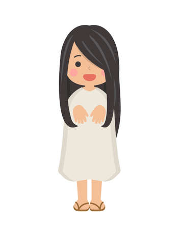Cute children's Halloween costumes, Japanese, ghosts, ghost talk, cartoon comic vector illustration, isolatedのイラスト素材