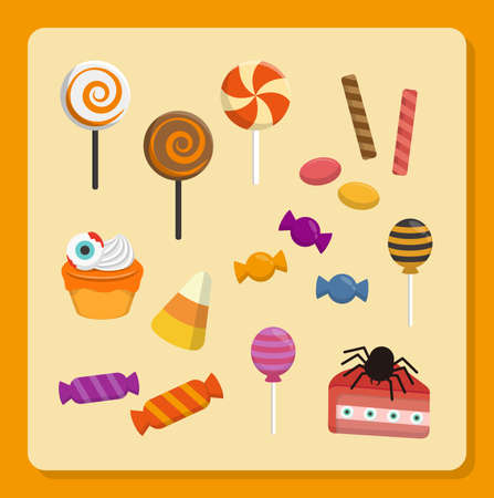 Colorful Halloween candy, trick or treat, cartoon comic vector illustration cuteのイラスト素材
