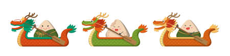 Asian festival, dragon boat and zongzi collection of dragon boat festival, comic illustration vectorのイラスト素材