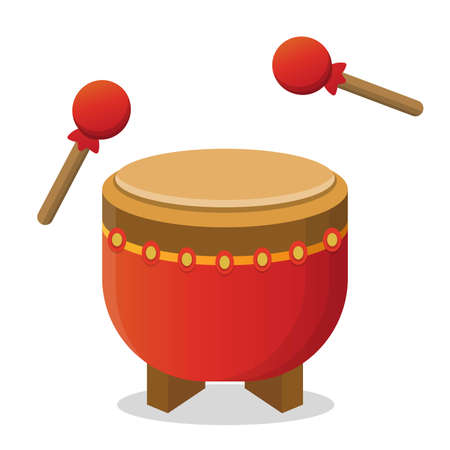 Drums for Dragon Boat Festival with drum sticks isolated in white backgroundのイラスト素材