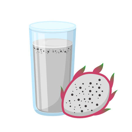 Cartoon comic vector of dragon fruit juice with glass cupのイラスト素材