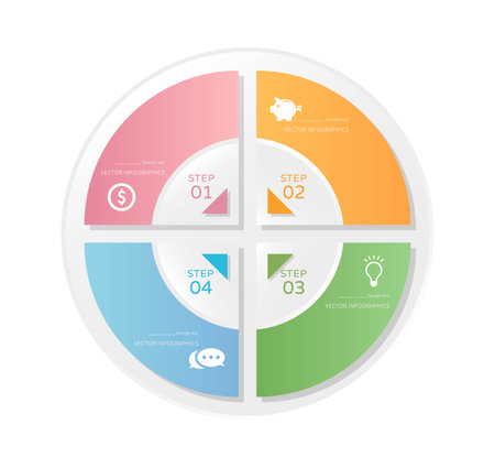 Business infographic, 4-step chart with business icons, vector template for web designのイラスト素材