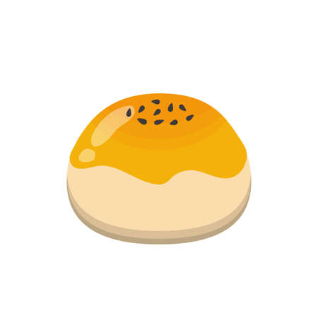Chinese moon cake, food illustration, dessert made from egg yolk, mid-autumn festival dessert, vector illustration icon cartoon isolatedのイラスト素材