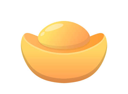 One gold ingot isolated on white background, Chinese New Year element, cartoon comic vectorのイラスト素材