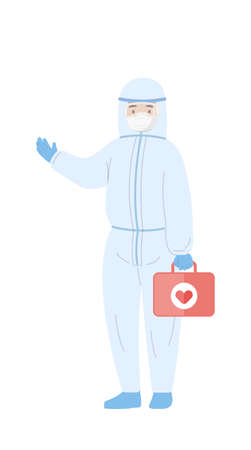Nursing staff medical worker with gown or protective clothing isolated on white background, cartoon comic vector characterのイラスト素材