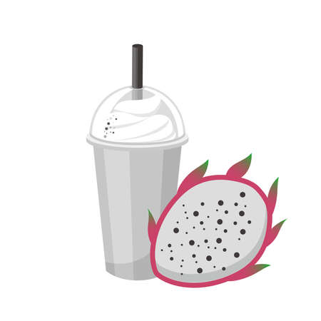 Dragon fruit flavored fruit smoothie with cream isolated on white backgroundのイラスト素材