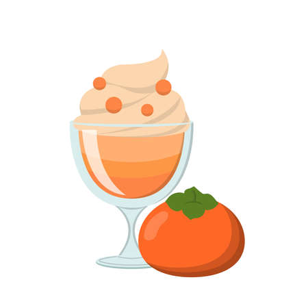 Persimmon flavored fruit sundae with glass cup isolated on white backgroundのイラスト素材