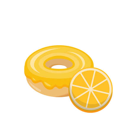 Donuts in orange flavor isolated on white background, delicious dessert, sweet icingのイラスト素材
