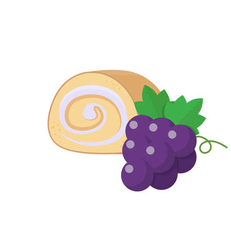 Set of cake rolls with fruit flavored cream, high calorie delicious sweet dessert, vector illustration, isolated on white backgroundのイラスト素材