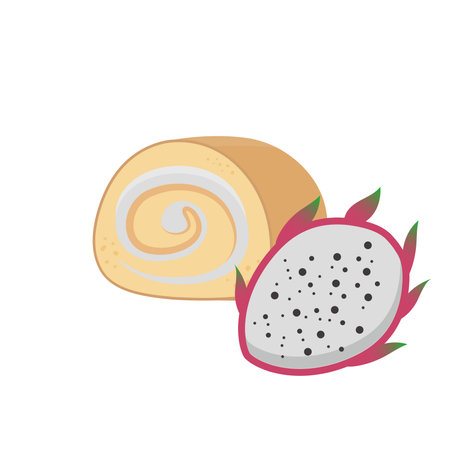 Set of cake rolls with fruit flavored cream, high calorie delicious sweet dessert, vector illustration, isolated on white backgroundのイラスト素材