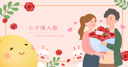 Beautiful woman in Chinese dress with moon cakes, fairies in mid-autumn festival, legends and stories, traditional asian festivalのイラスト素材