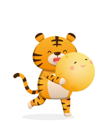 8 cute rabbit character mascots, orange lanterns or sky lanterns, traditional for Chinese New Year or Mid-Autumn Festivalのイラスト素材