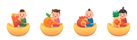 Golden poster for Chinese New Year, cute rabbit character or mascot, red paper bag with a lot of money, Chinese translation: Spring and moneyのイラスト素材