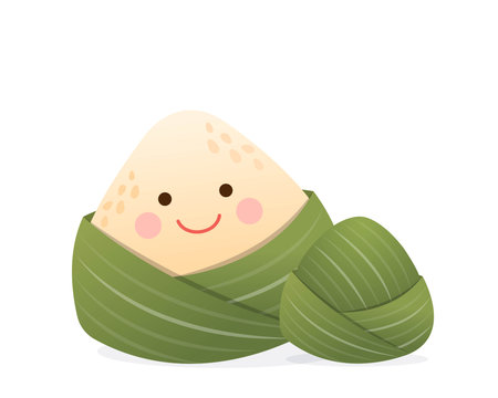 Chinese Dragon Boat Festival, cute and playful zongzi cartoon character, steamed glutinous rice, vector illustrationのイラスト素材
