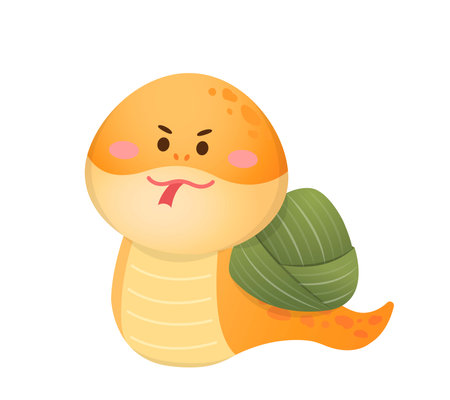Snake character carrying a rice dumpling, Chinese traditional food, Dragon Boat Festivalのイラスト素材