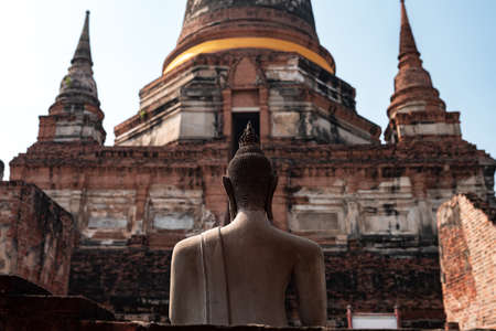 Ancient Buddha statues  at Wat Yai Chai Mongkhon Ayutthaya, Thailandの写真素材