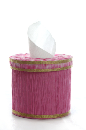 Pink Box of Tissues Isolated On White Background  の写真素材