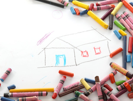 House painting with crayons  pastel  の写真素材