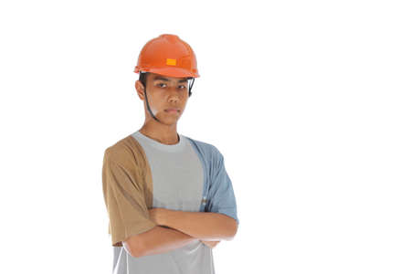 Boy standing arms crossed ,Engineer filler capの写真素材