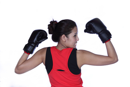 Girls boxing hand delighted