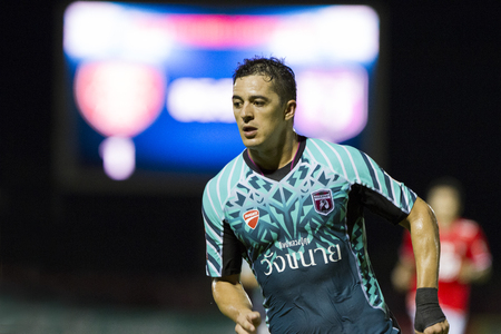 BANGKOK THAILAND : JUNE 2015 : No.30 Wesley Alex Maiolino  Chainat F.C. GreenBlack  at Minburi 72years anniversary stadium  inThai Premier League 2015 on 20 june 2015  Bangkok Thailand.のeditorial素材