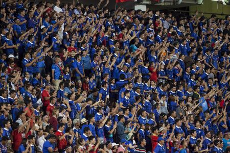 BANGKOK,THAILAND:September;2015:Supporters Thailand national team in 2018 FIFA World Cup between THAILAND and IRAQ  at Rajamangala Stadium on September,08,2015inTHAILAND.のeditorial素材