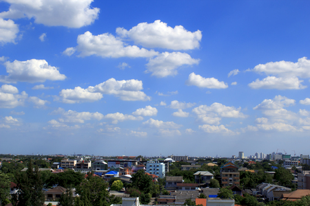 blue sky and with cloud wide Angle ,The city seen a little angle.の写真素材
