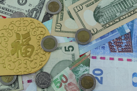 Ang Pao envelope and money in the Chinese New Year.の写真素材