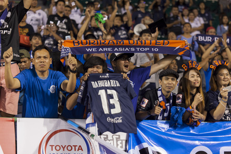BANGKOK,THAILAND:November;2015:Supporters of Buriram in football Toyota League cupbetween Sisaket FC and BURIRAM UTD. , at Supachalasai Stadium on November 21,2015:Thailand.のeditorial素材
