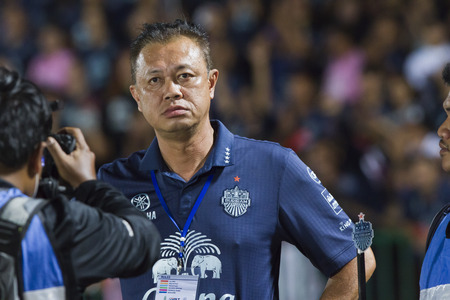 BANGKOK,THAILAND:APRIL;2016:newin chitchop President of Buriram during football Toyota League cup between Army FC and BURIRAM UTD. , at Army Stadium on April 10,2016:Thailand.のeditorial素材