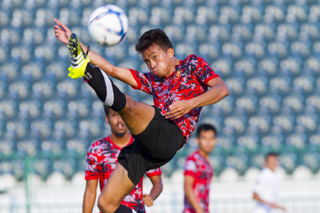 BANGKOK,THAILAND:APRIL;2016:Thiradet Mueangraksa of Army FC during football Toyota League cup between Army FC and BURIRAM UTD. , at Army Stadium on April 10,2016:Thailand.のeditorial素材
