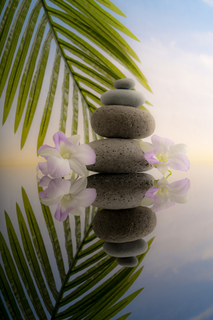 Stack of round smooth stonesの写真素材