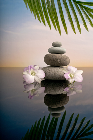 Stack of round smooth stonesの写真素材