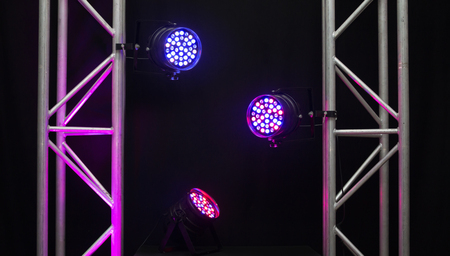 Three multicolored led disco lights. Front viewの写真素材