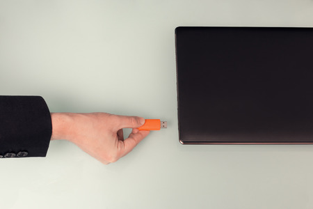 USB memory stick by connecting to a laptop. Top view