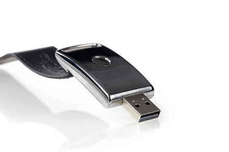 USB metal memory stick isolated on white background. Front viewの写真素材