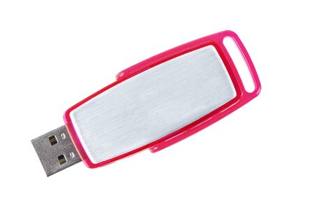USB Red and Metalic Flash Drive. White isolated backgroundの写真素材