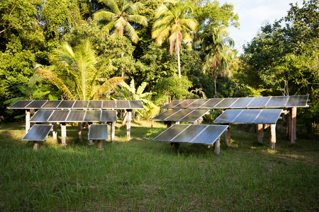 Solar panels in the garden made from ecofriendly materials