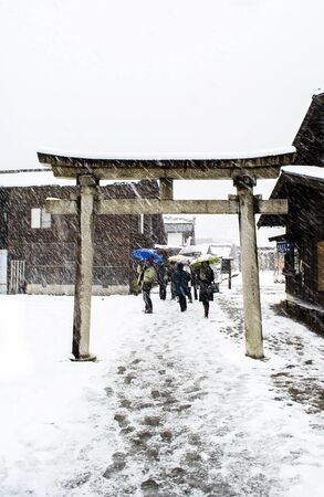tori gates in shirakawa-go gifu prefecture japan