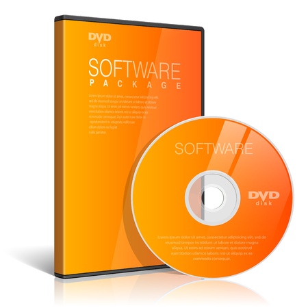 Orange Realistic Case for DVD Or CD Disk with DVD Or CD Disk  Text, reflection and background on separate layers  Vector Illustrationのイラスト素材