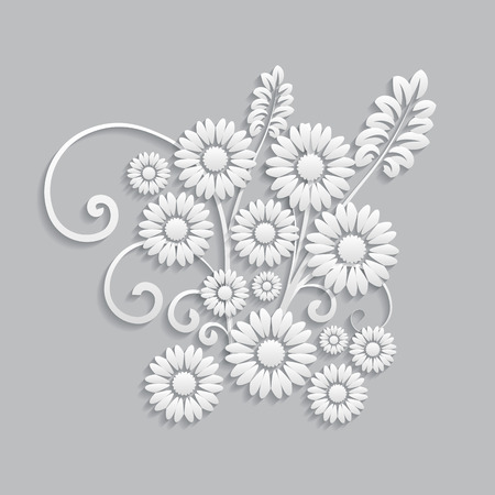 Flowers and floral elements cut from paper. 3d styleのイラスト素材