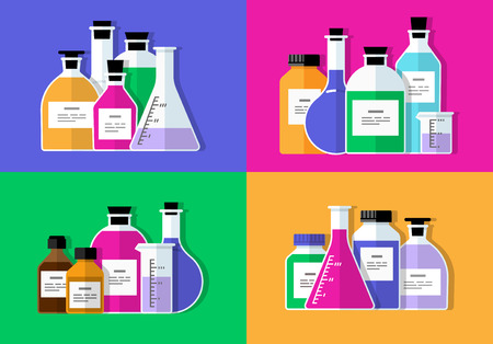 Vector set - Chemical Research Laboratory. Flat design The test tube, beaker, flaskのイラスト素材